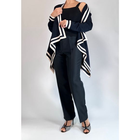 St. John Womans Cardigan Sweater NEW Wool Blend M Black White Geometric - Picture 4 of 15